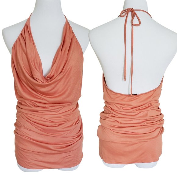 Forever 21 Tops - Women's Halter Cowl Neck Ruched Tank Top - Peach